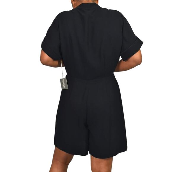 Kay Unger Romper Black Pleated Short Mesh Tailored Sheer Striped Wide Leg Size 6 - Picture 3 of 16